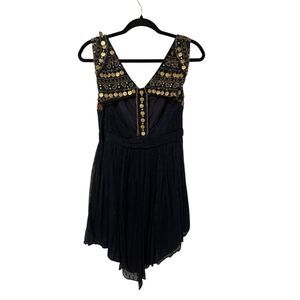 Free People Beaded Coins Mini Dress in Navy Blue Sz 0